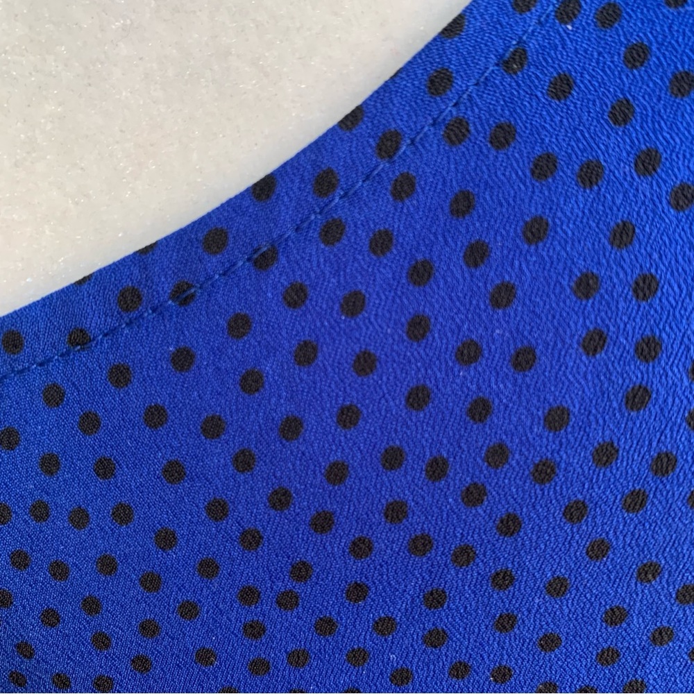 Motherhood Maternity | Royal Blue w/ Black dots Ruffle Blouse Tank Top | Sz S - Picture 10 of 13